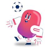 Personnage de la DEI qui joue avec un ballon de foot